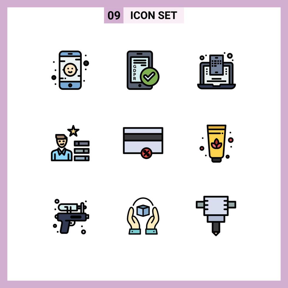 9 User Interface Filledline Flat Color Pack of modern Signs and Symbols of money personal blog mobile magnifier find job Editable element Design Elements vector