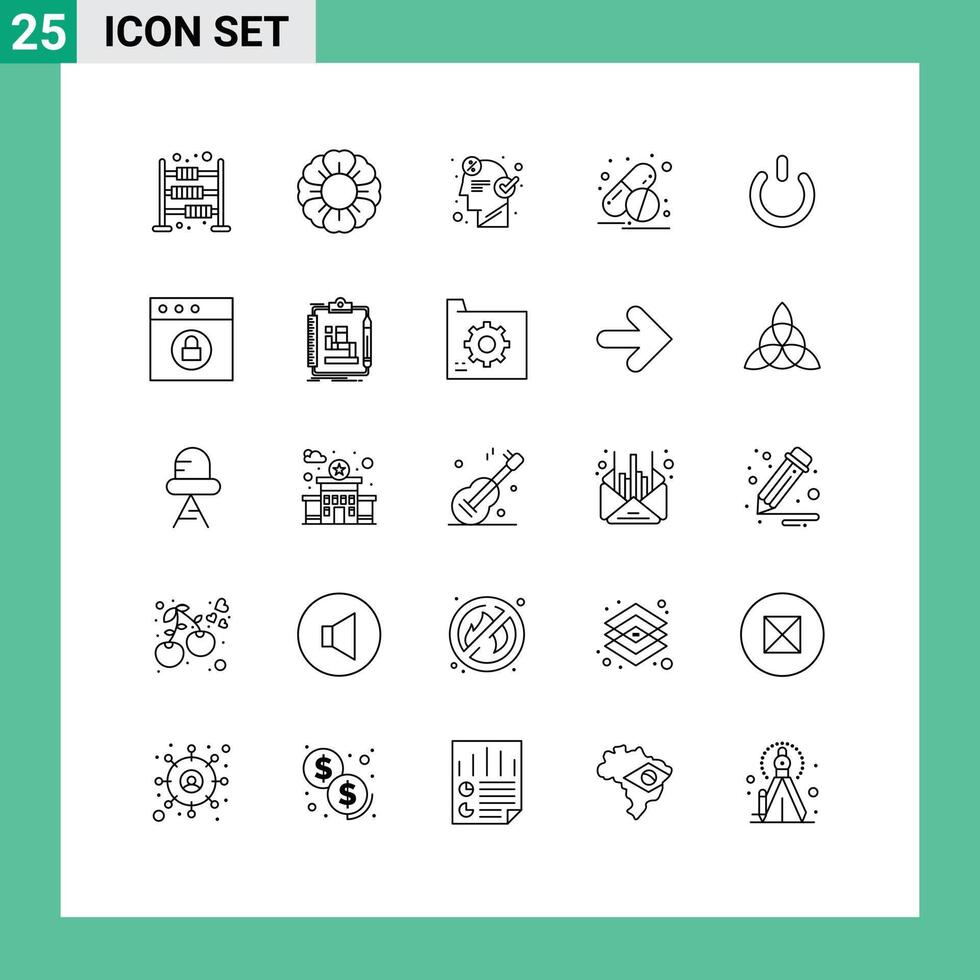 Line Pack of 25 Universal Symbols of on button brainstorming pills capsule Editable element Design Elements vector