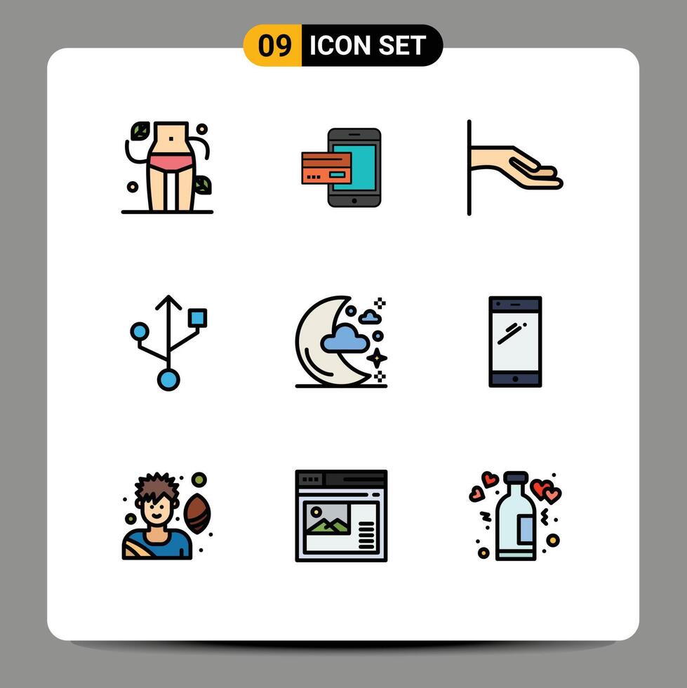 Mobile Interface Filledline Flat Color Set of 9 Pictograms of half connection credit share alms Editable element Design Elements vector