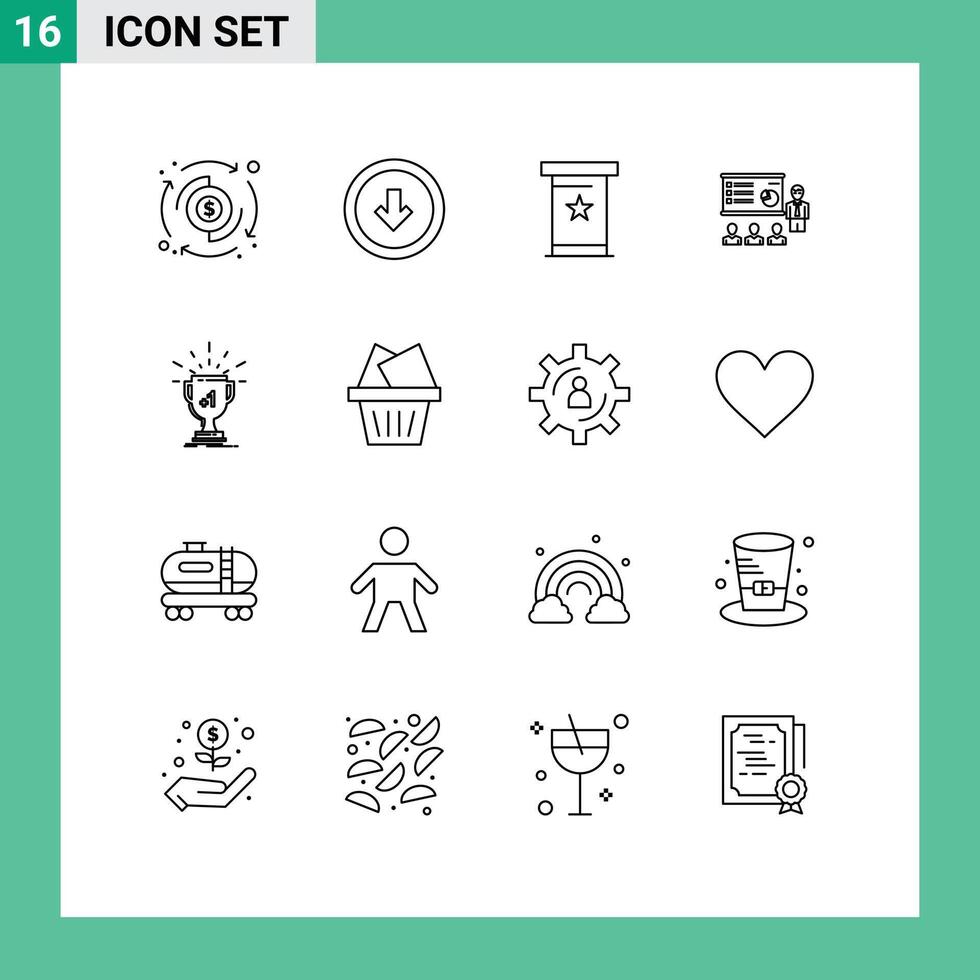 Set of 16 element Outlines on Grid for marketing business down analytics presentation Editable element Design Elements vector
