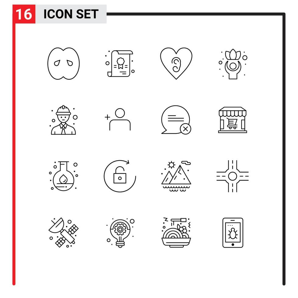 Set of 16 Commercial Outlines pack for worker line worker ear wellness healthy Editable element Design Elements vector