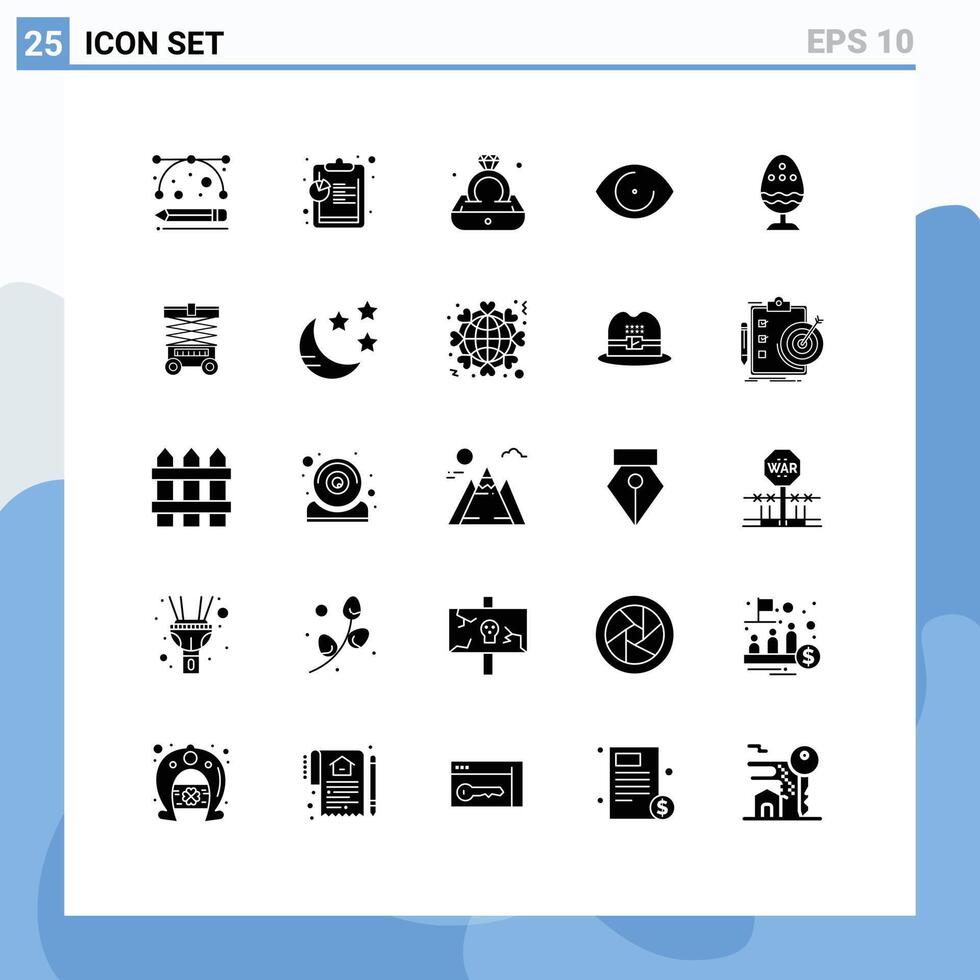 Solid Glyph Pack of 25 Universal Symbols of easter boiled jewelry vision face Editable element Design Elements vector