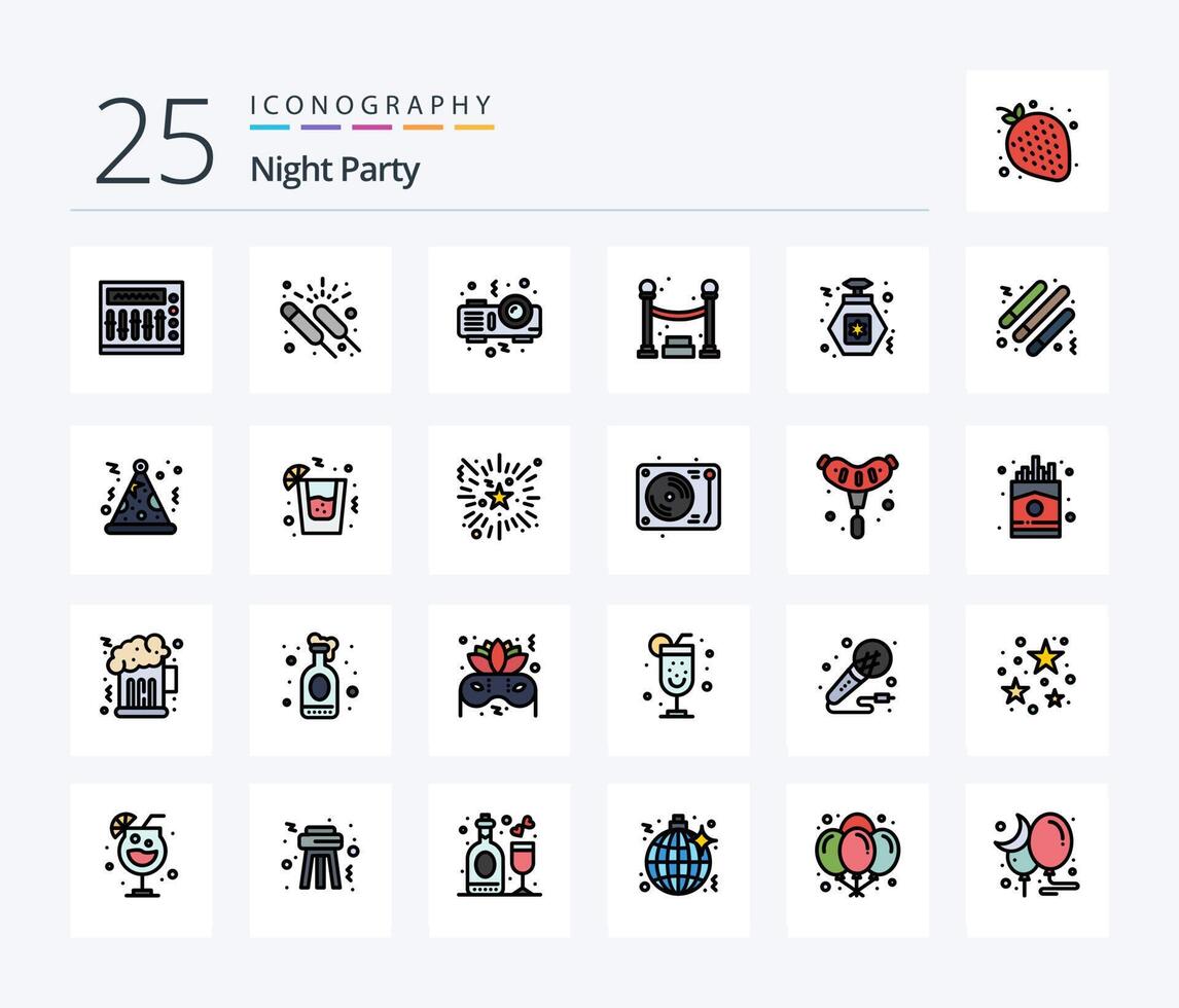 Night Party 25 Line Filled icon pack including party perfume night party queue vector