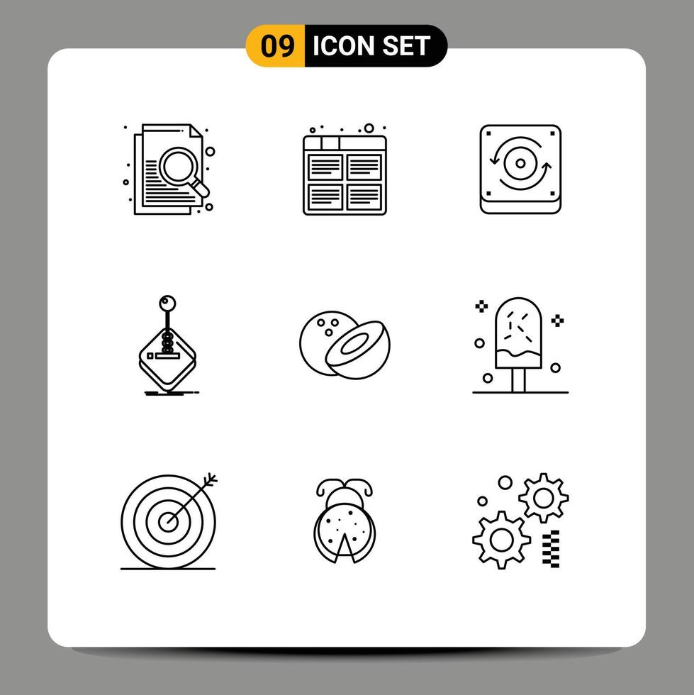 Set of 9 Modern UI Icons Symbols Signs for food stick computing joystick game Editable element Design Elements vector