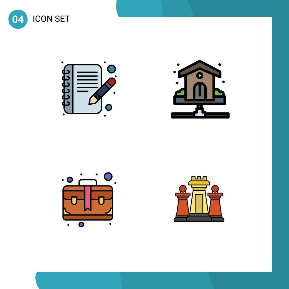 Pack of 4 Modern Filledline Flat Colors Signs and Symbols for Web Print Media such as book brief house plumbing case Editable element Design Elements vector