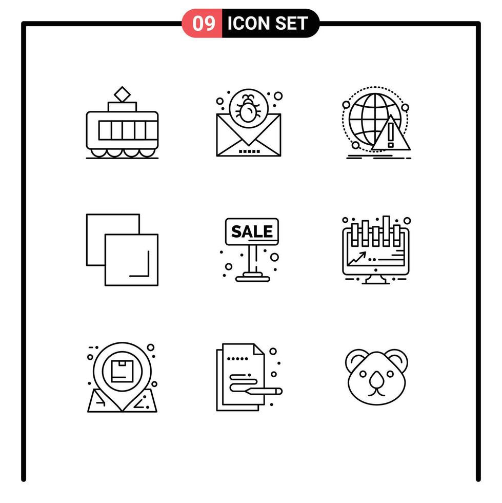 Set of 9 Modern UI Icons Symbols Signs for advertise layers alert duplicate virus Editable element Design Elements vector
