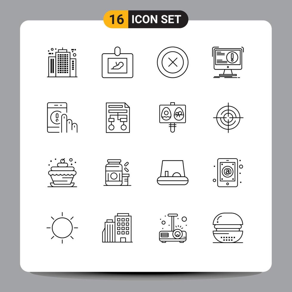 Pack of 16 creative Outlines of virus attack ultrasound antivirus wireframe Editable element Design Elements vector