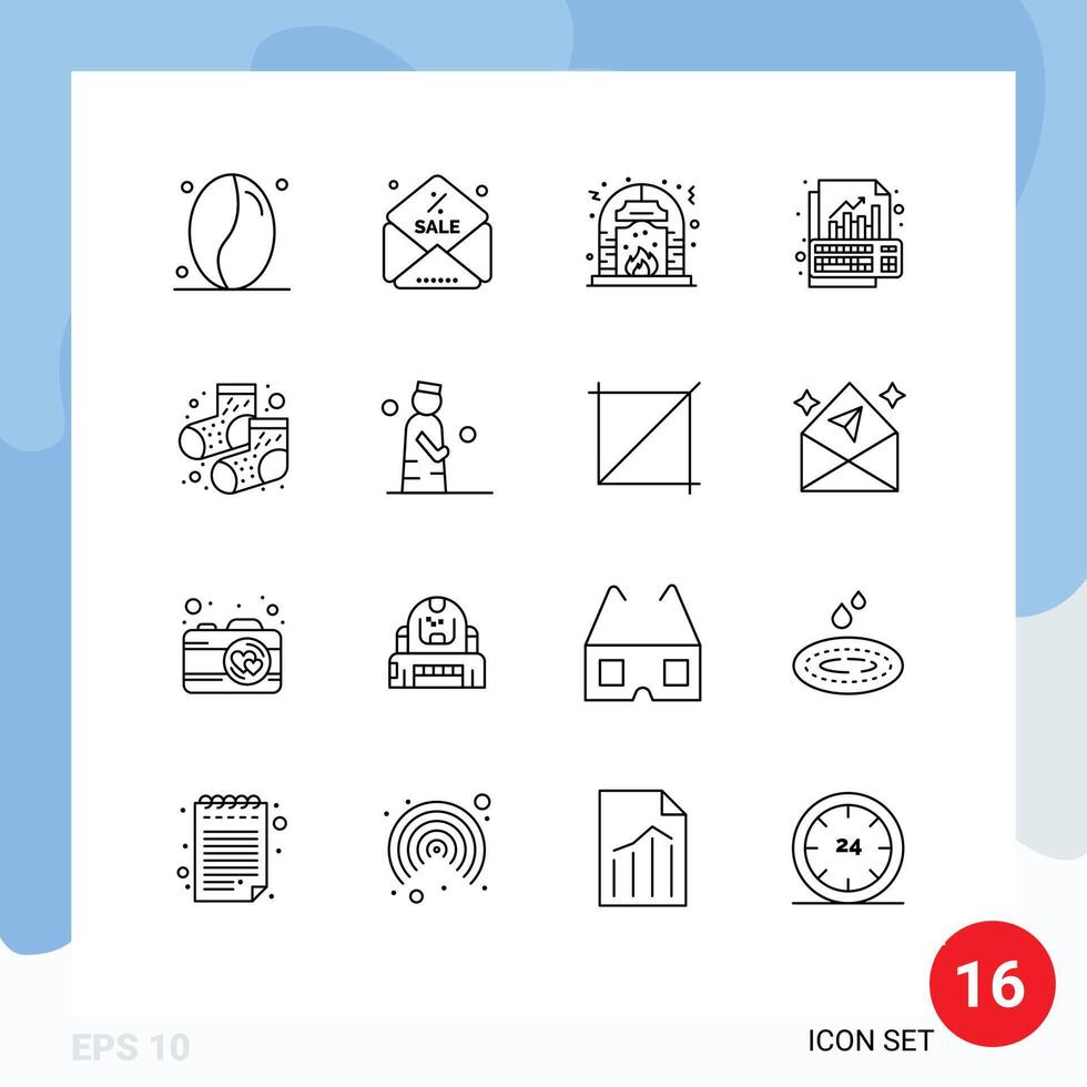 Universal Icon Symbols Group of 16 Modern Outlines of footwear keyboard fire growth data Editable element Design Elements vector