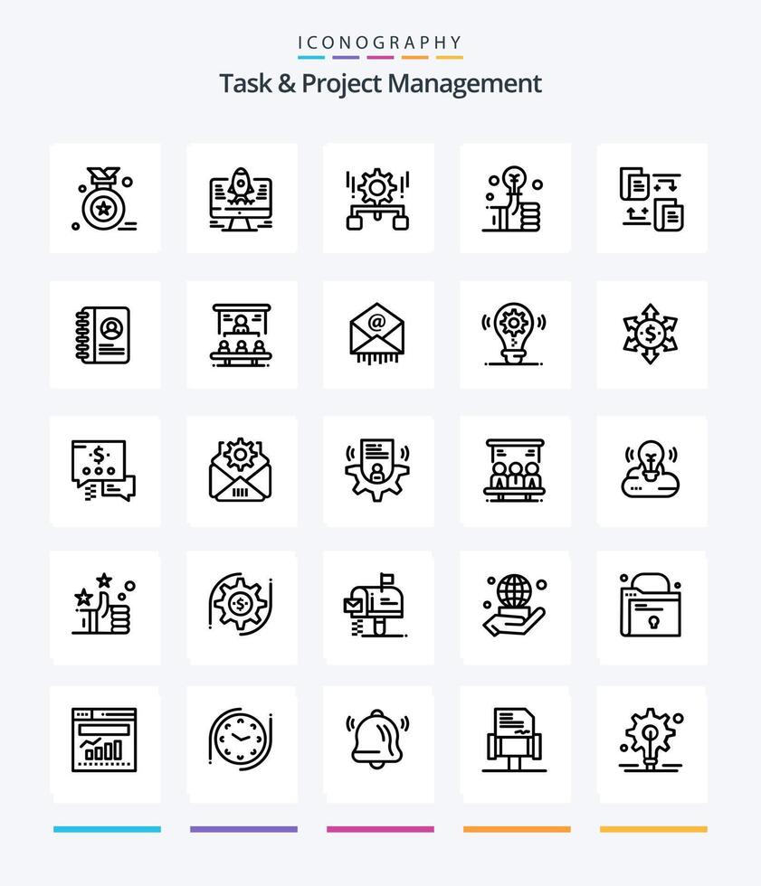 Creative Task And Project Management 25 OutLine icon pack Such As investment bulb setting vector
