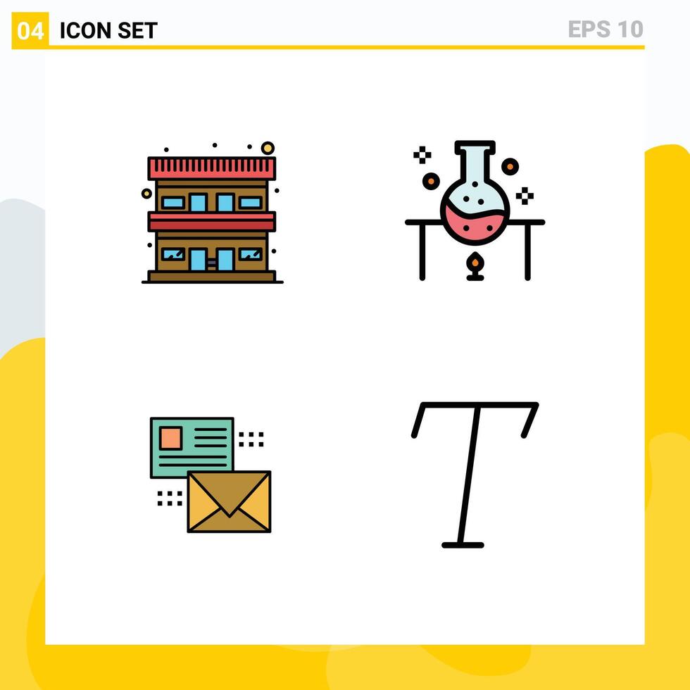 Group of 4 Filledline Flat Colors Signs and Symbols for motel mailing travel science e Editable element Design Elements vector