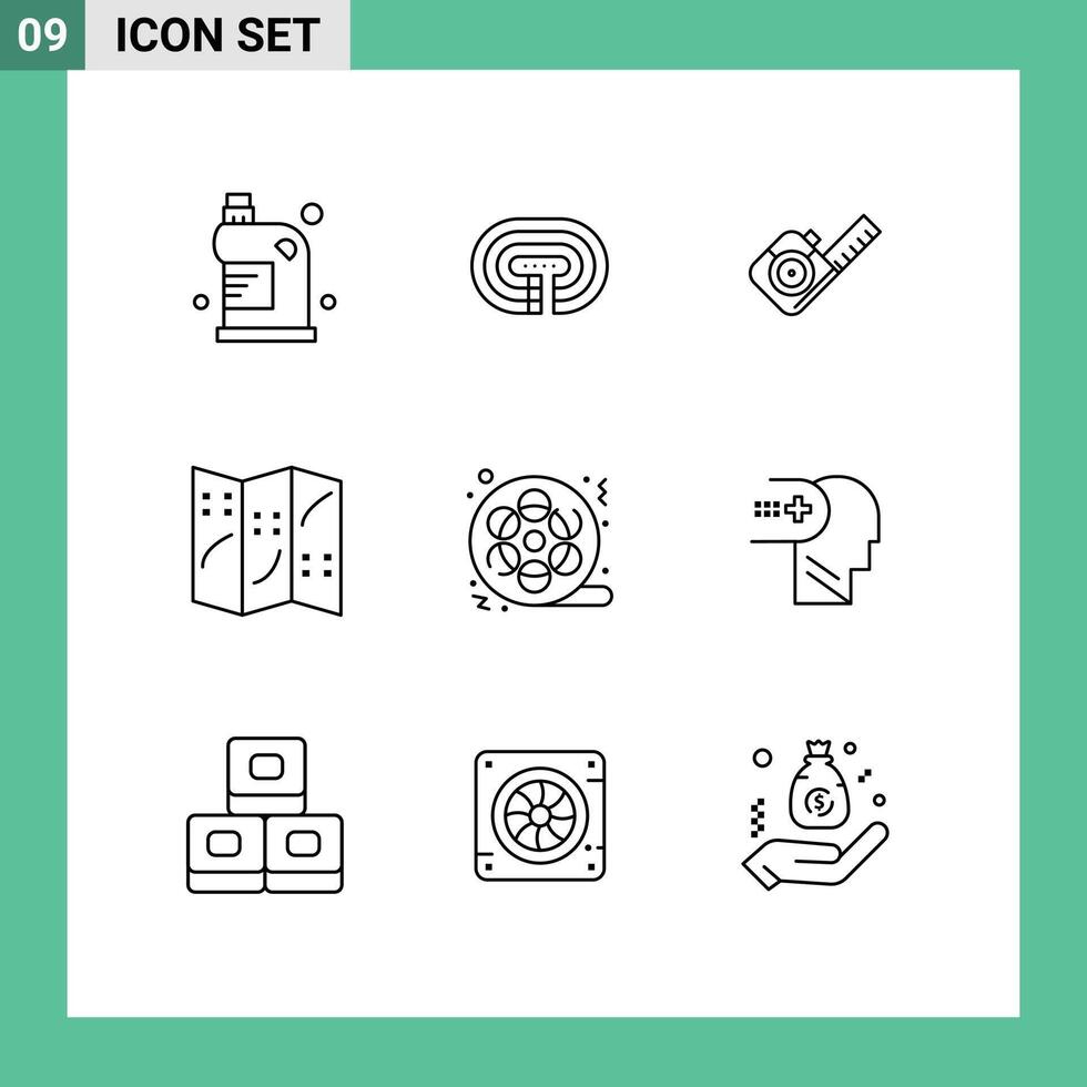 9 User Interface Outline Pack of modern Signs and Symbols of movie location track navigation tool Editable element Design Elements vector