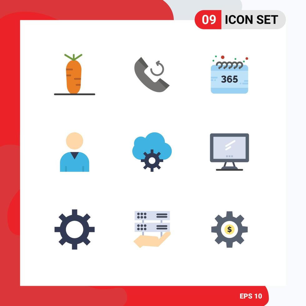 Editable element Line Pack of 9 Simple Flat Colors of device computer selection data cloud Editable element Design Elements vector