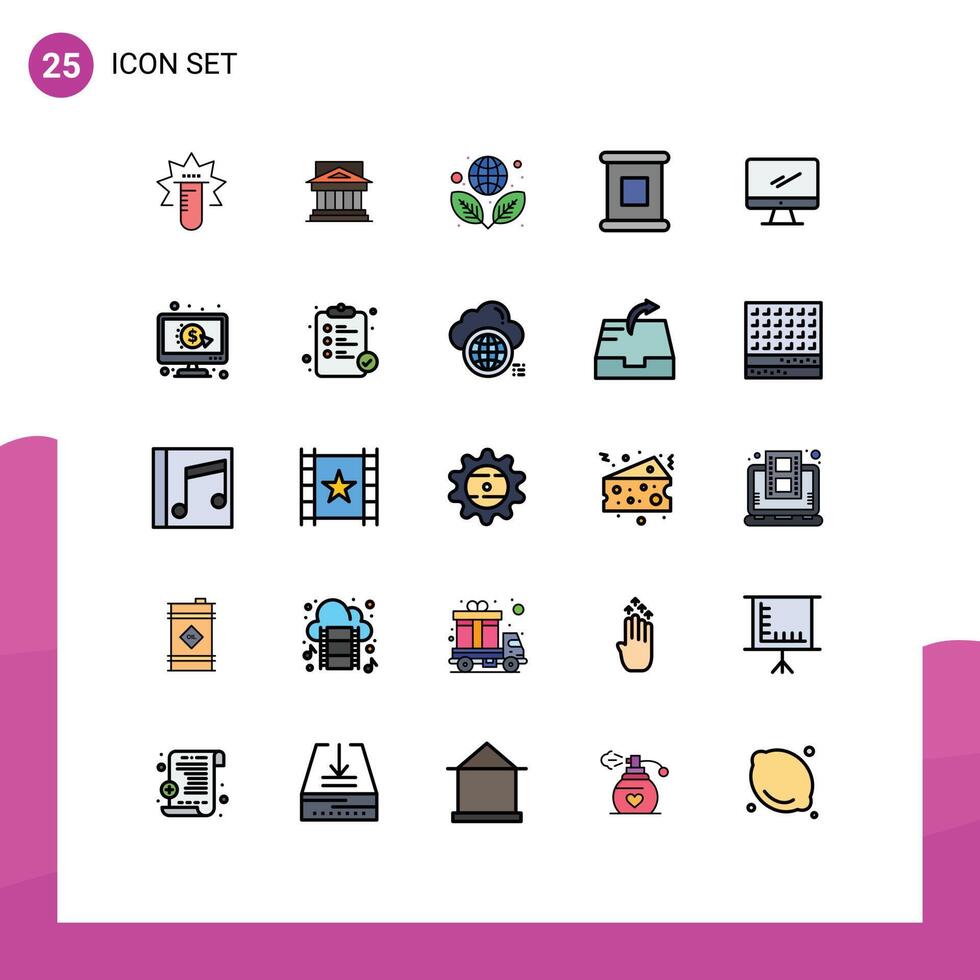 Modern Set of 25 Filled line Flat Colors and symbols such as food green estate globe earth Editable element Design Elements vector