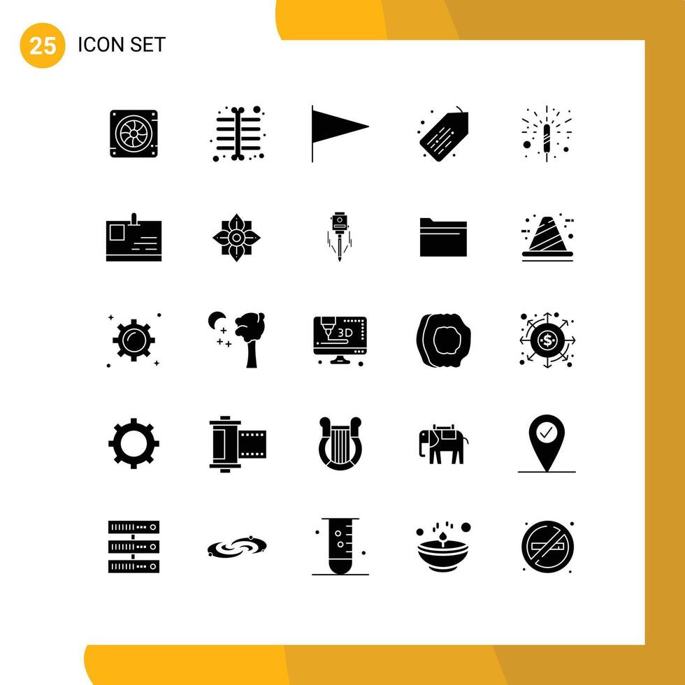 25 Creative Icons Modern Signs and Symbols of id card spark flag fireworks sale Editable element Design Elements vector