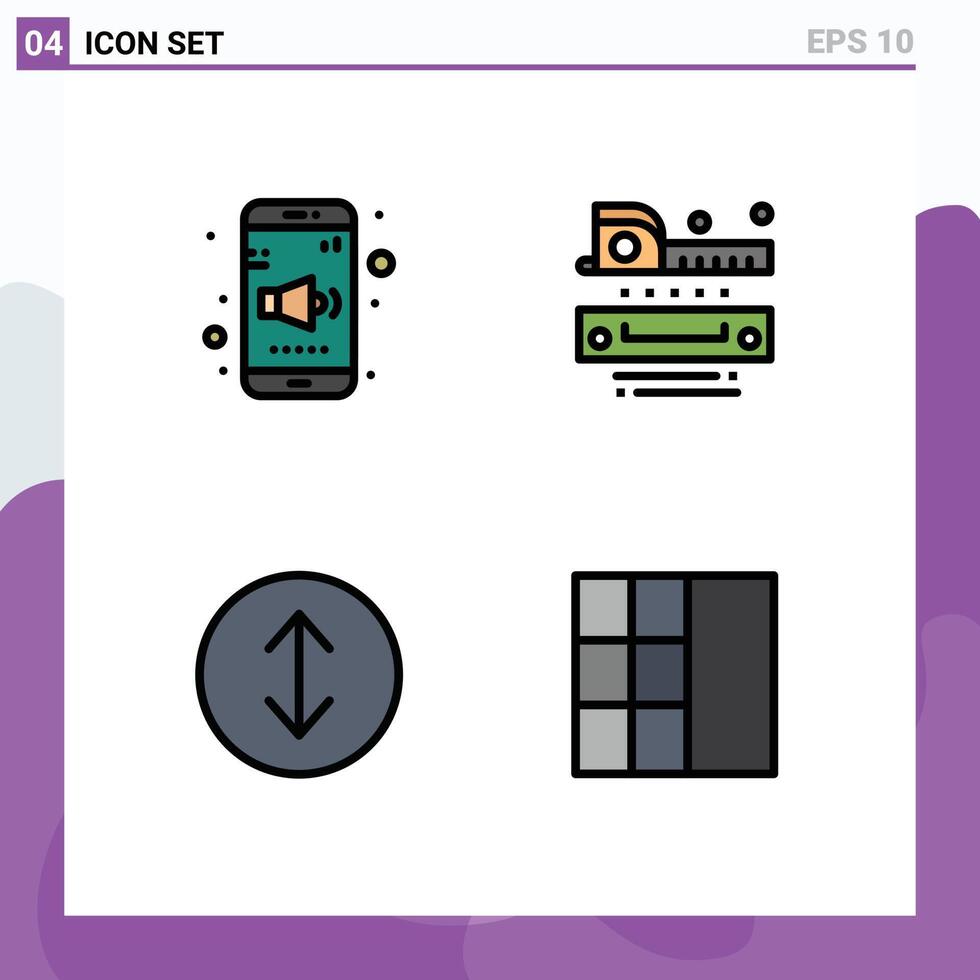 Universal Icon Symbols Group of 4 Modern Filledline Flat Colors of app expand volume ruler wireframe Editable element Design Elements vector