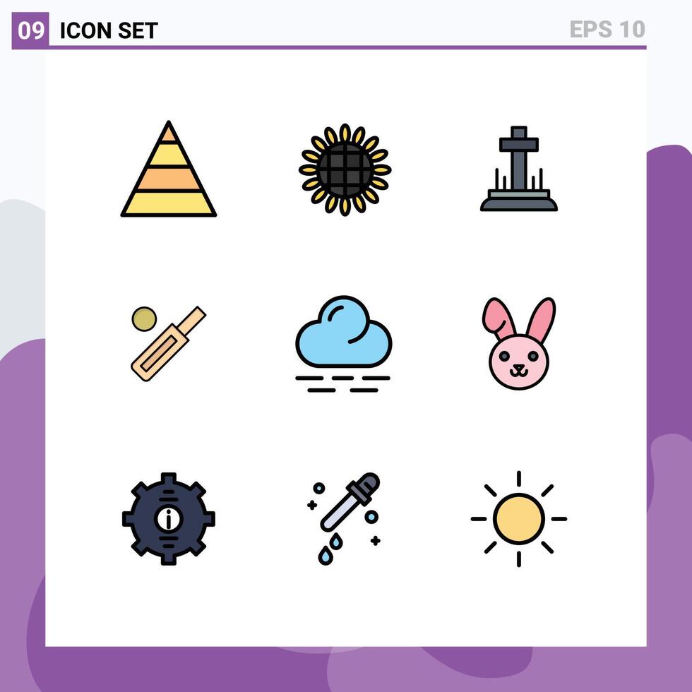 9 Thematic element Filledline Flat Colors and Editable Symbols of warm sport christian cricket ball Editable element Design Elements vector
