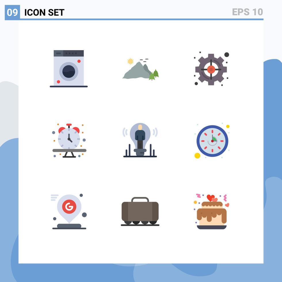 Pack of 9 creative Flat Colors of time schedule scene clock strategic Editable element Design Elements vector