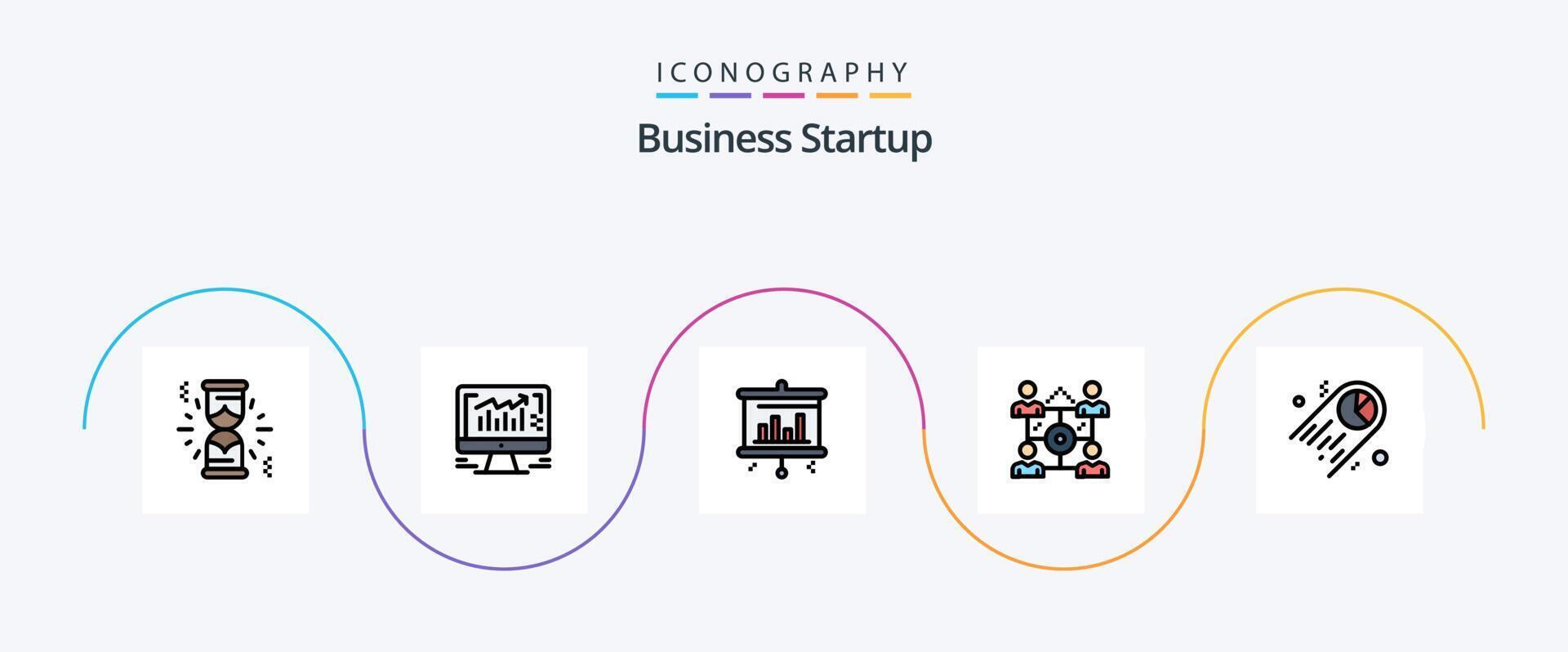 Business Startup Line Filled Flat 5 Icon Pack Including space pie projector chart people vector