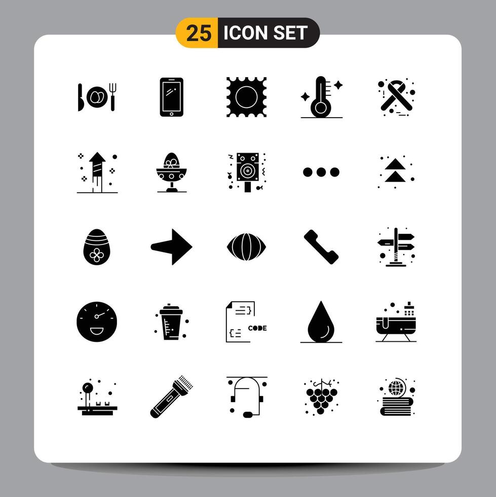 Mobile Interface Solid Glyph Set of 25 Pictograms of ribbon hospital drug hiv thermometer Editable element Design Elements vector