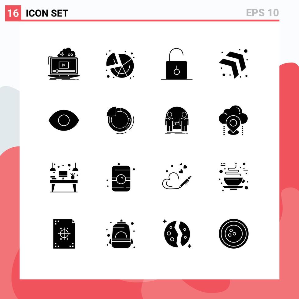 Universal Icon Symbols Group of 16 Modern Solid Glyphs of eye up graph arrow security Editable element Design Elements vector