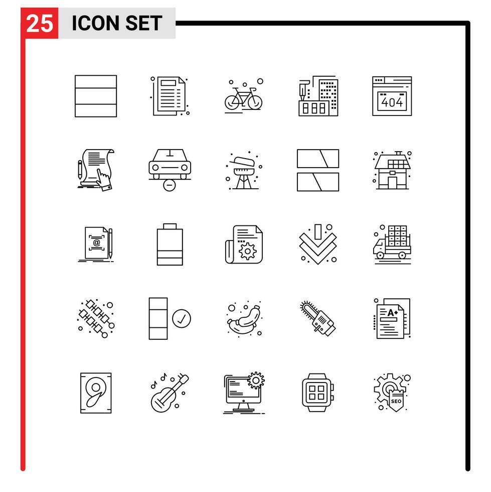 Pictogram Set of 25 Simple Lines of contract error page sport error fabrication Editable element Design Elements vector