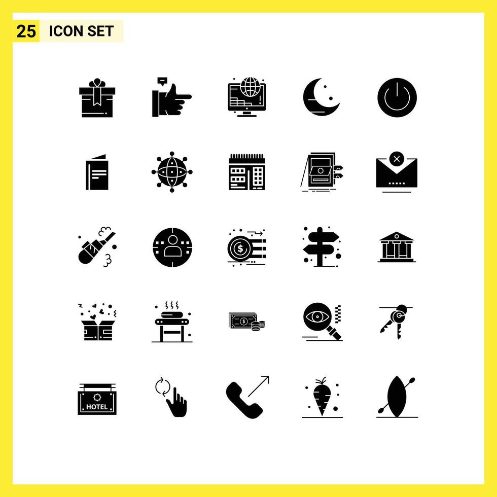 Modern Set of 25 Solid Glyphs Pictograph of power energy payment ecology night Editable element Design Elements vector