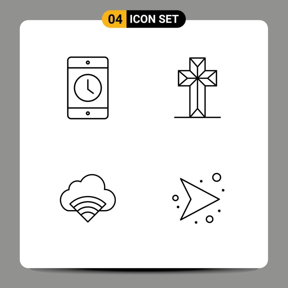 Set of 4 Commercial Filledline Flat Colors pack for cellphone cloud phone christian wifi Editable element Design Elements vector