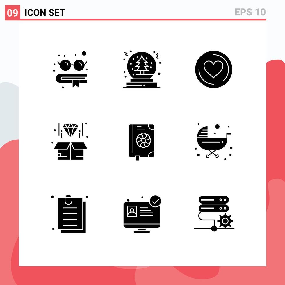 9 Solid Glyph concept for Websites Mobile and Apps spring flower cd book diamond Editable element Design Elements vector