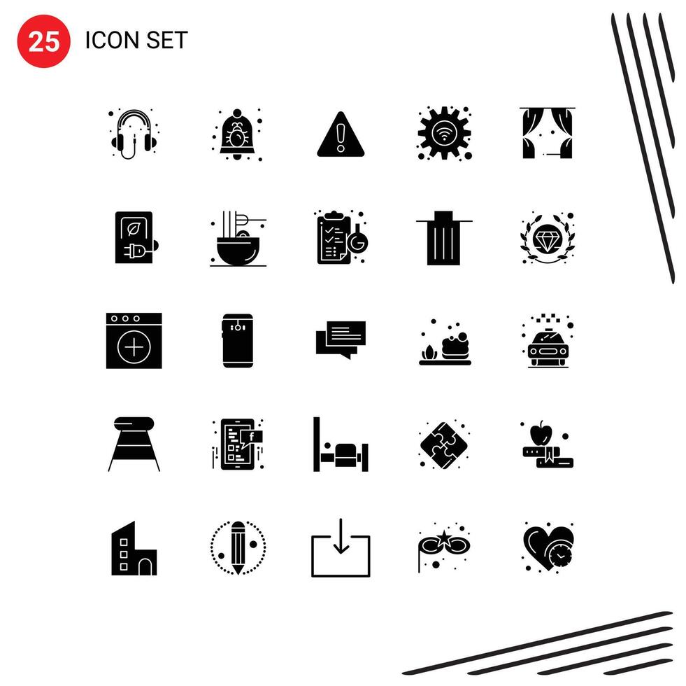Group of 25 Modern Solid Glyphs Set for entertainment settings security options sign Editable element Design Elements vector