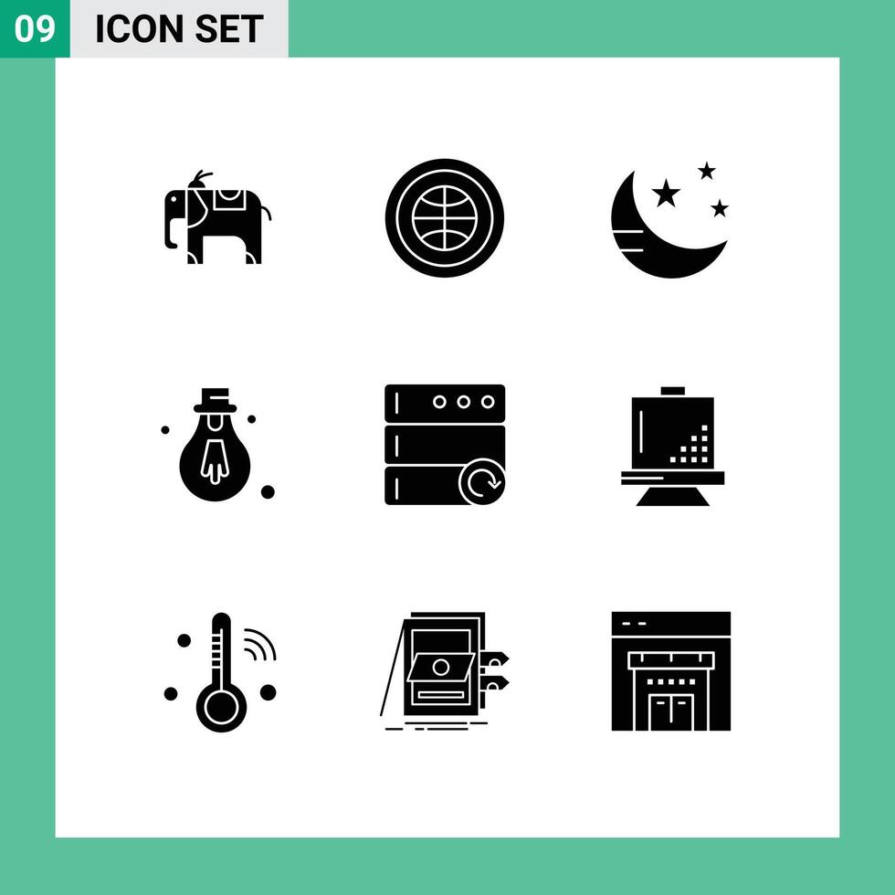 9 Universal Solid Glyph Signs Symbols of board reload night database light Editable element Design Elements vector
