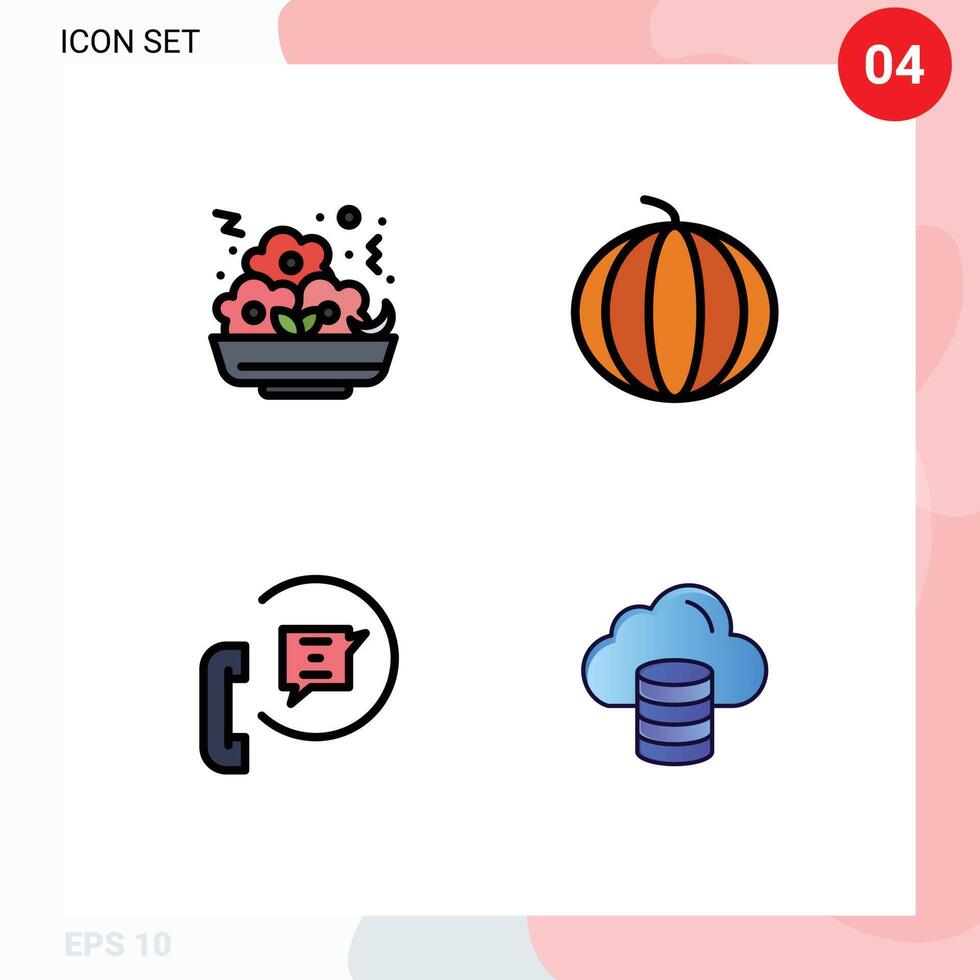 4 Universal Filledline Flat Color Signs Symbols of fast contact nugget fruit phone Editable element Design Elements vector
