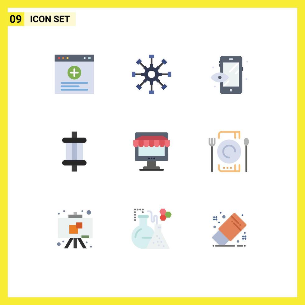 Set of 9 Commercial Flat Colors pack for shopping ecommerce creative tools car Editable element Design Elements vector