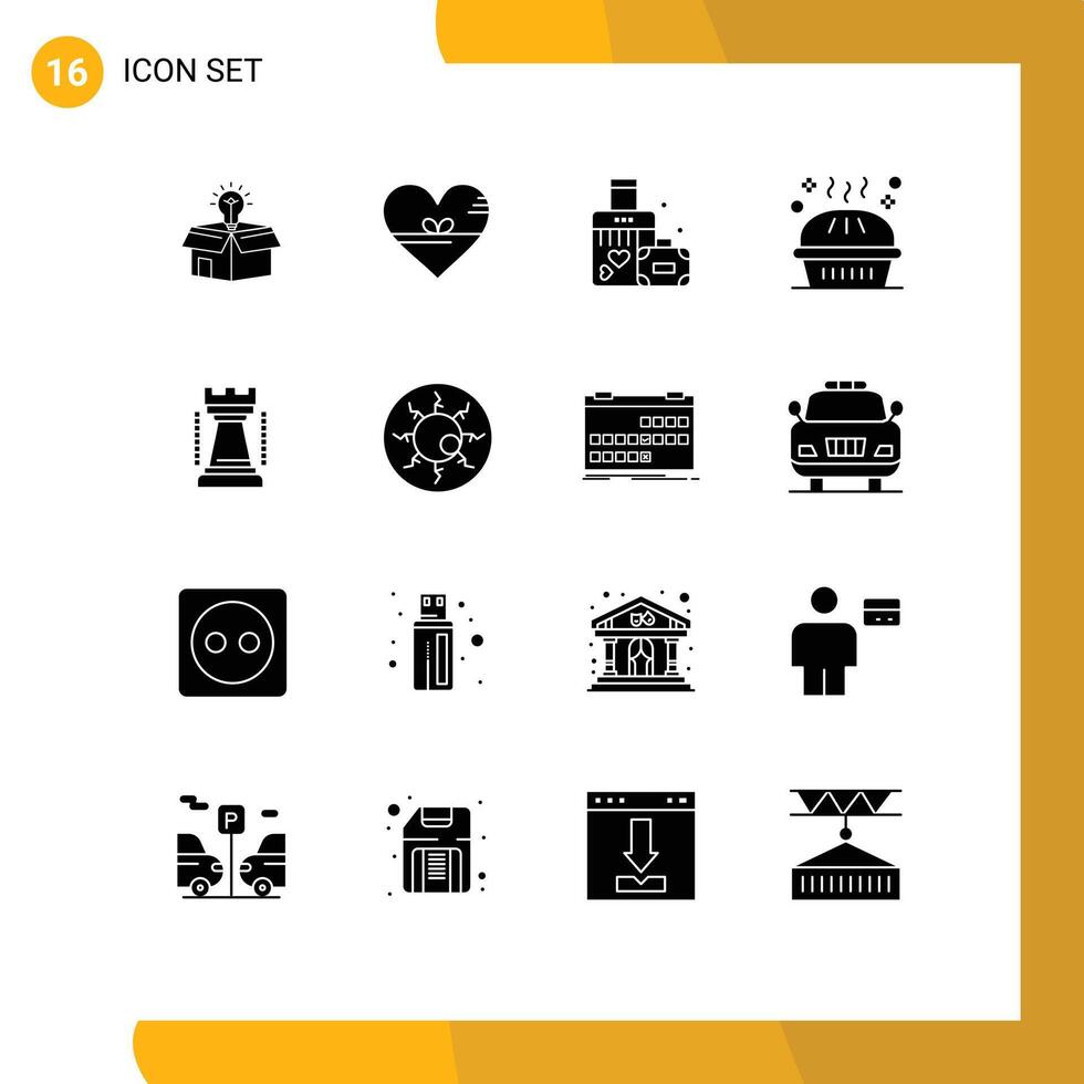 Universal Icon Symbols Group of 16 Modern Solid Glyphs of pie dinner like bakery heart Editable element Design Elements vector