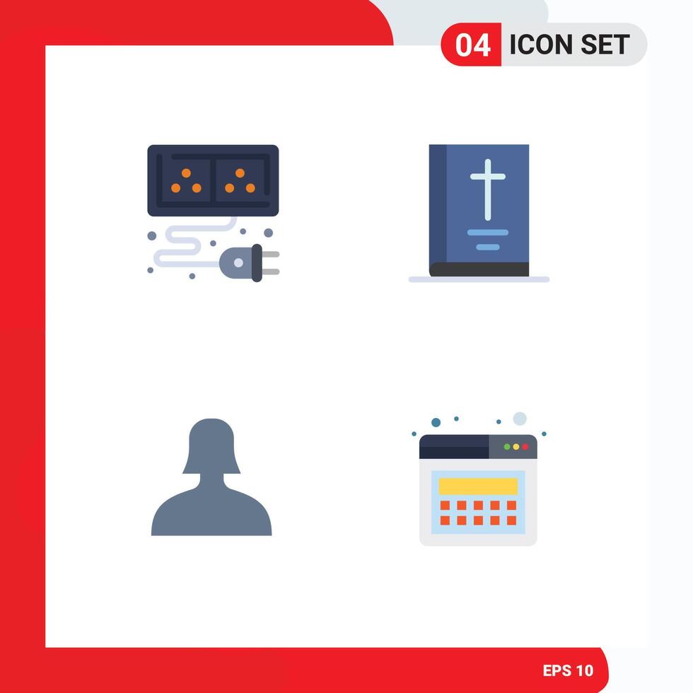 Mobile Interface Flat Icon Set of 4 Pictograms of adapter support energy note landing Editable element Design Elements vector