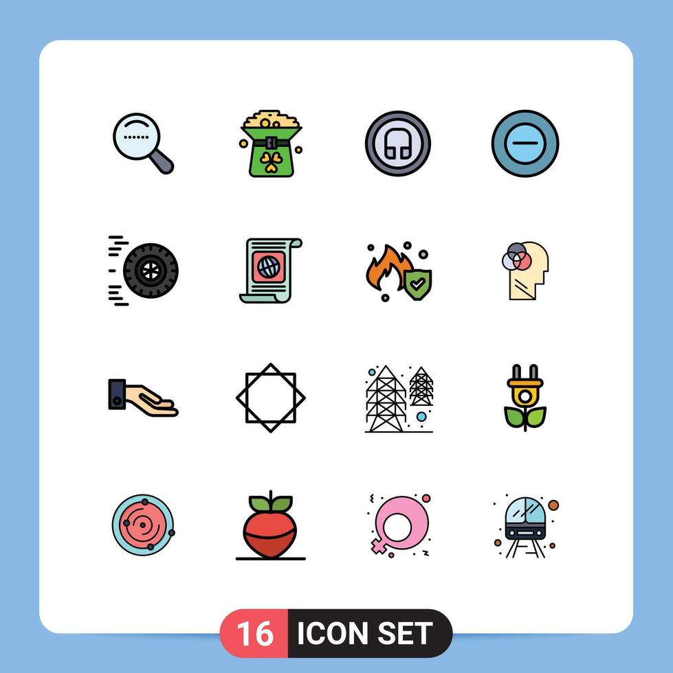 Stock element Icon Pack of 16 Line Signs and Symbols for wheel motion earphone less no Editable Creative element Design Elements vector