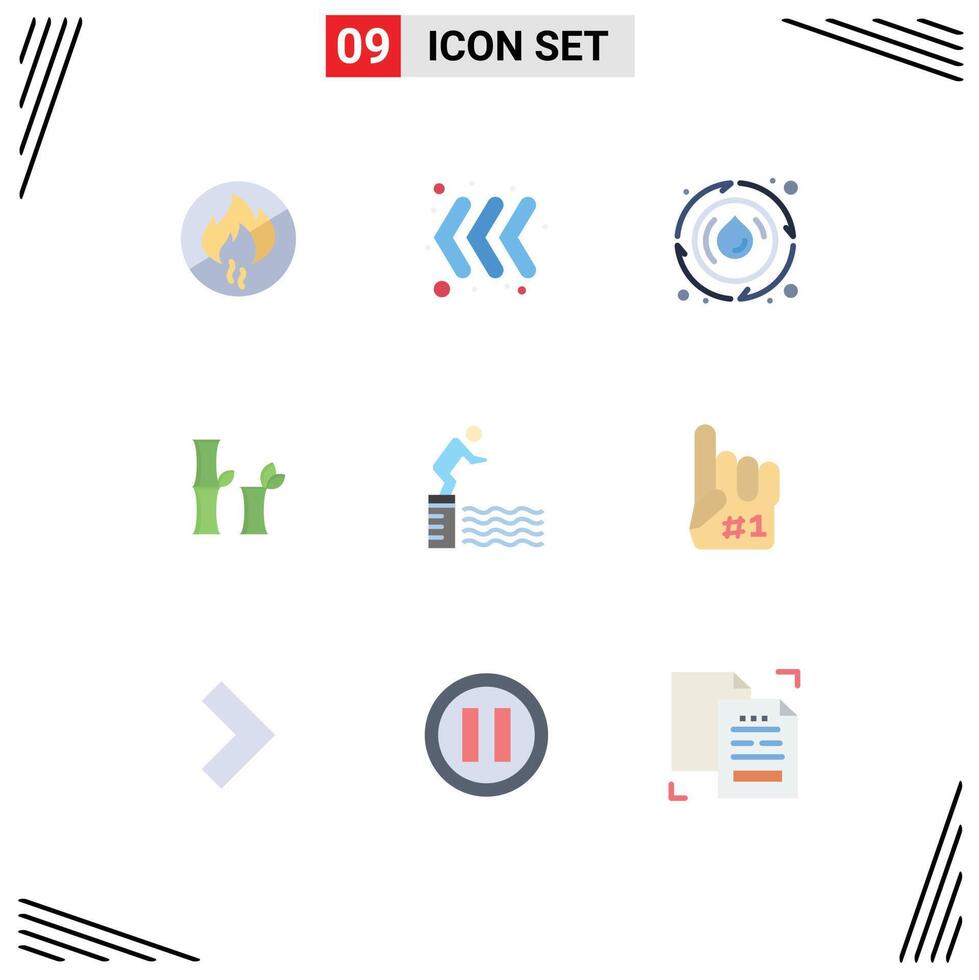 Set of 9 Modern UI Icons Symbols Signs for pool jump spring diving china Editable element Design Elements vector