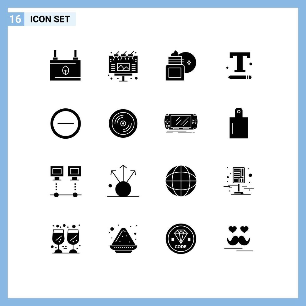 Editable element Line Pack of 16 Simple Solid Glyphs of text settings interface outdoor font moisturizer Editable element Design Elements vector