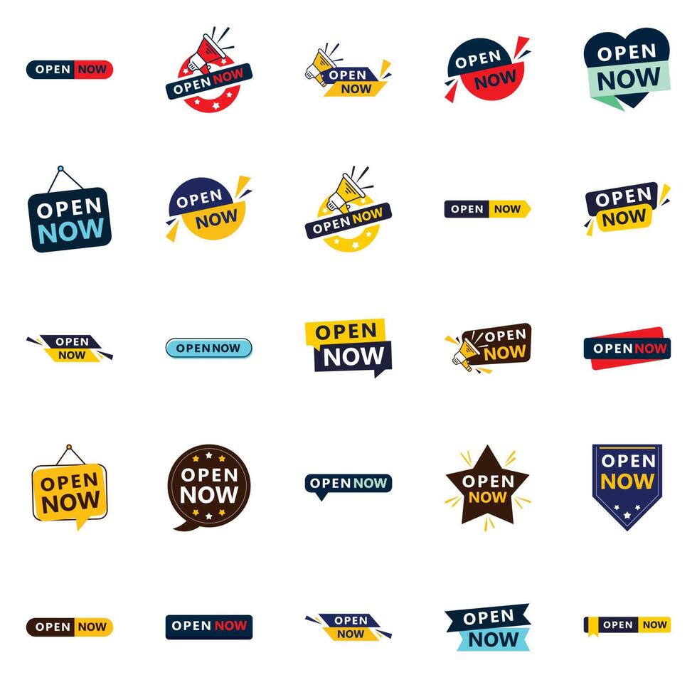 Open now graphics collection 25 customizable designs vector