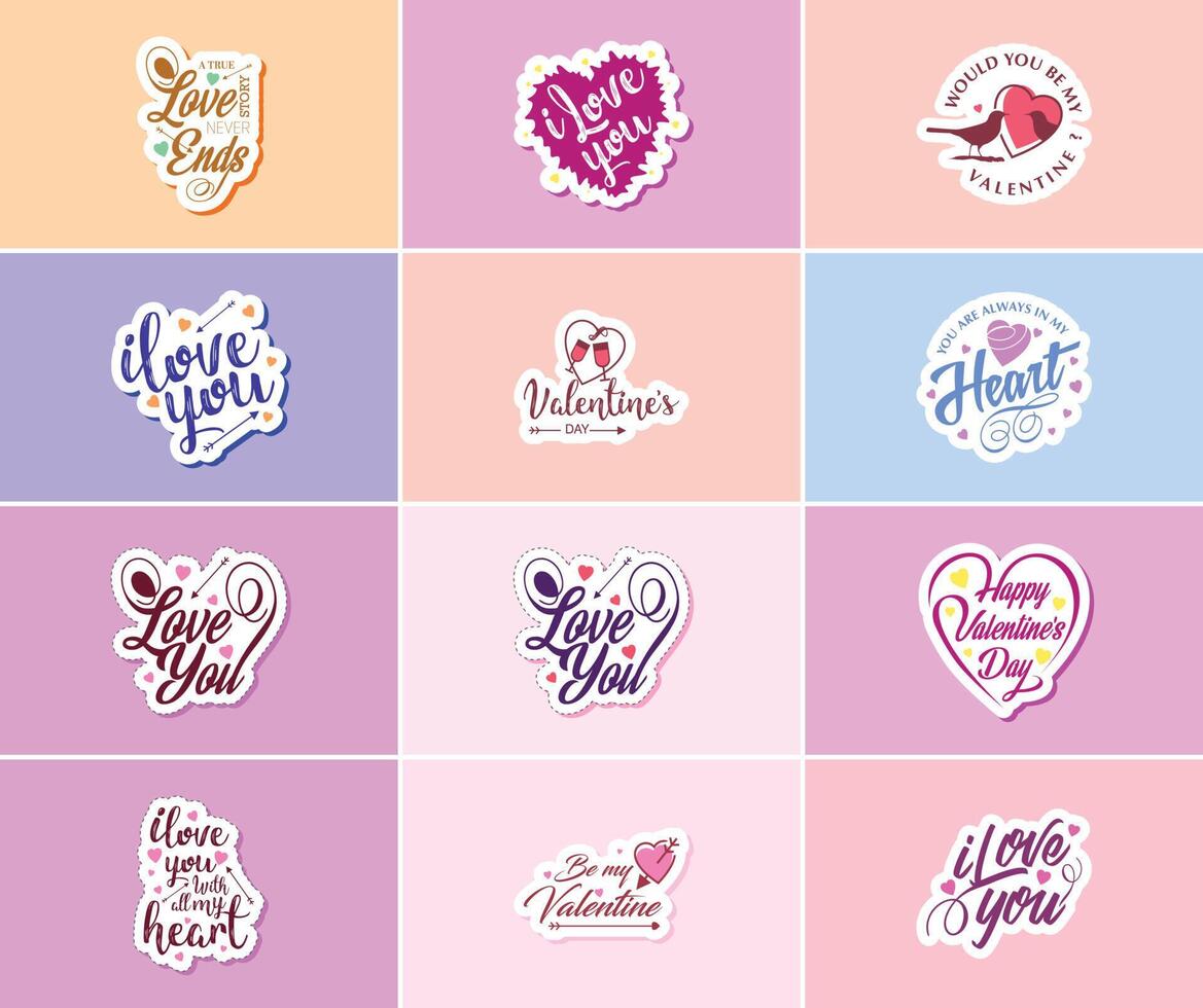 Heartwarming Valentine's Day Typography and Graphics Stickers vector