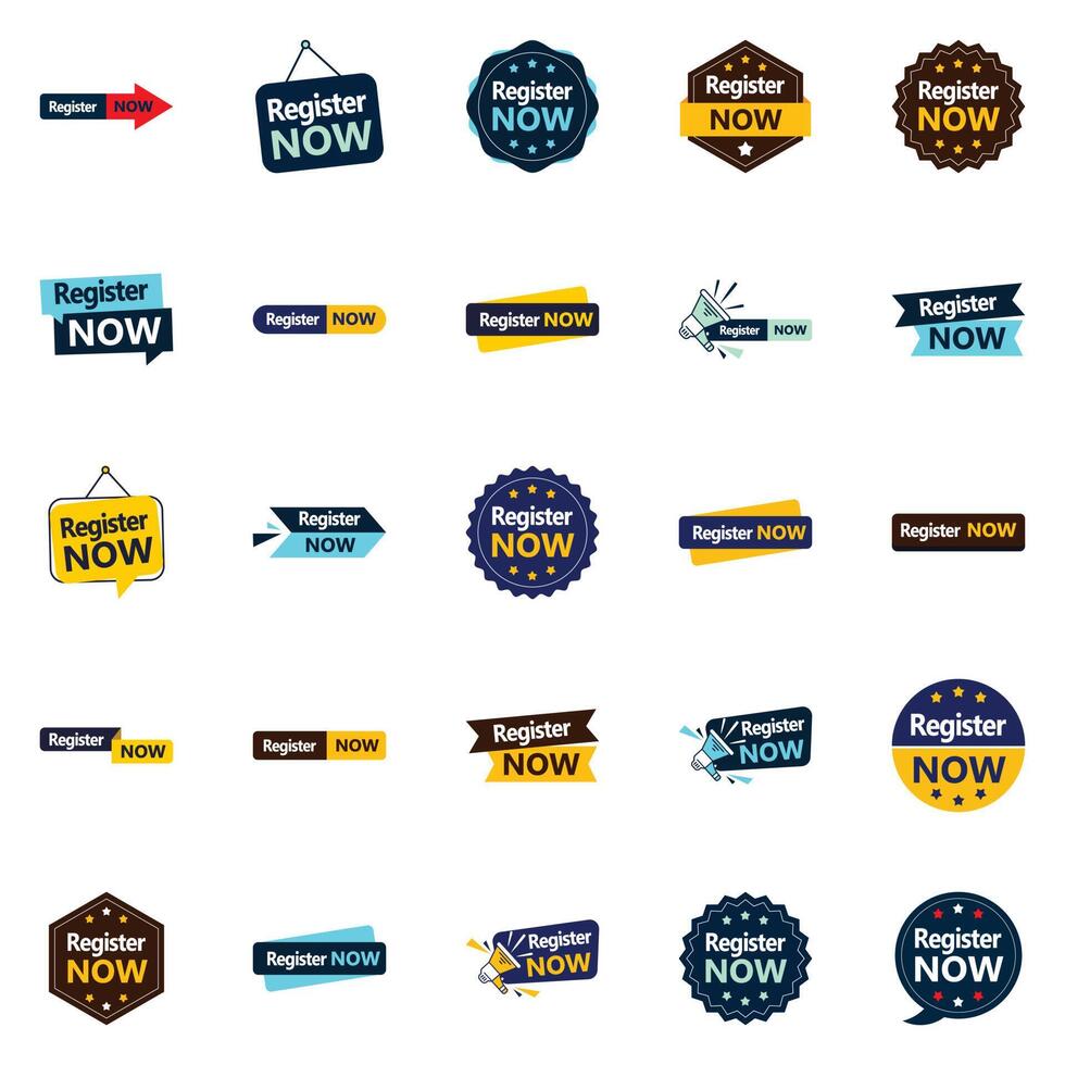 25 High quality Typographic Banners for Register Now vector