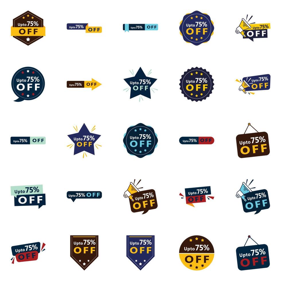 25 Dynamic element Designs in the Up to 70 Off Pack Perfect for Discount Marketing vector