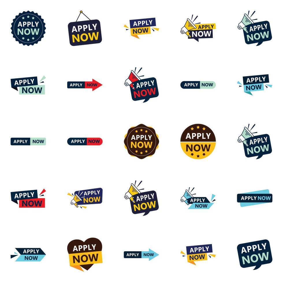 Get Your Customers Excited to Apply with Our Pack of 25 Apply Now Banners vector