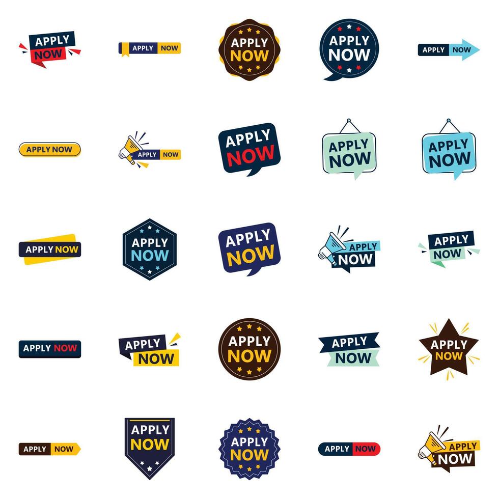 Make a Statement with Our Pack of 25 Apply Now Banners vector