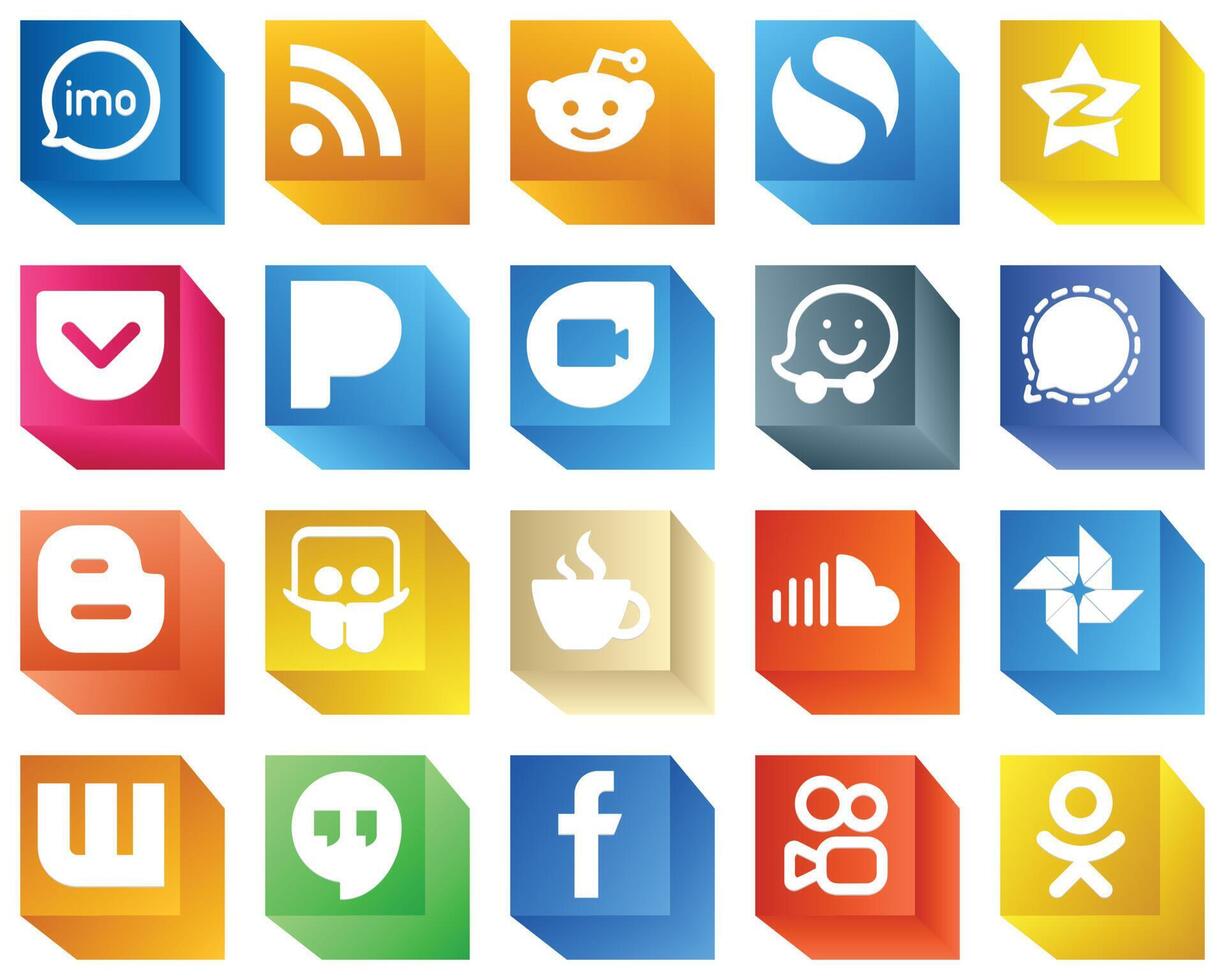 20 High Resolution 3D Social Media Icons such as signal qzone waze and pandora icons Creative and professional vector