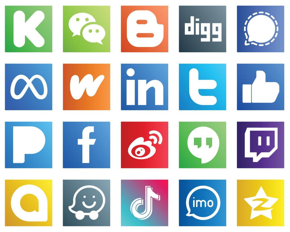 20 Versatile Social Media Icons such as tweet professional mesenger linkedin and wattpad icons Minimalist and customizable vector