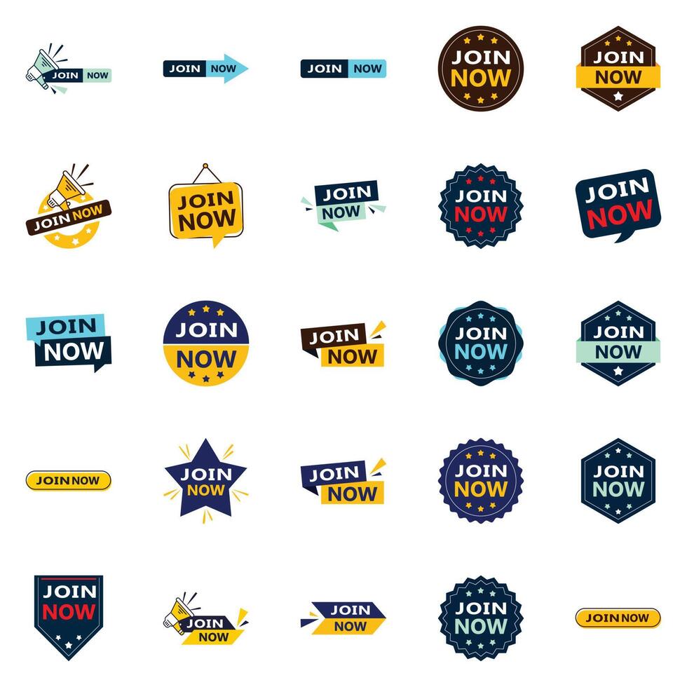 Join Now 25 Modern Typographic Elements to encourage joining vector