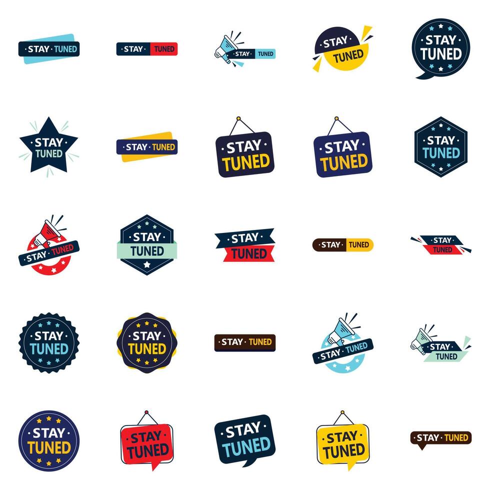 Keep your audience engaged with 25 exciting element designs Stay Tuned vector