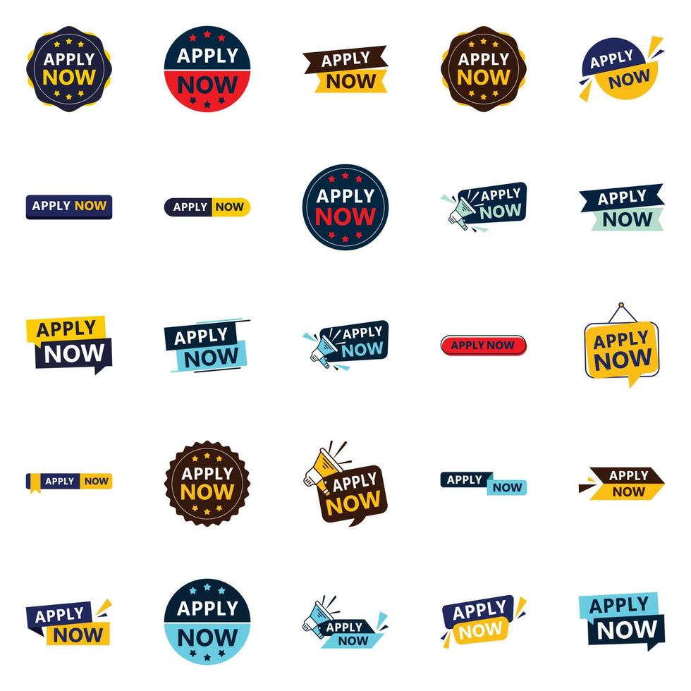 Get Your Customers Excited to Apply with Our Pack of 25 Apply Now Banners vector