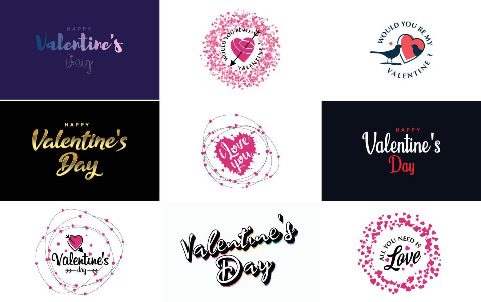 Happy Valentine's Day text hand lettering typography poster on red gradient background element illustration suitable for use in design of romantic quote postcards vector