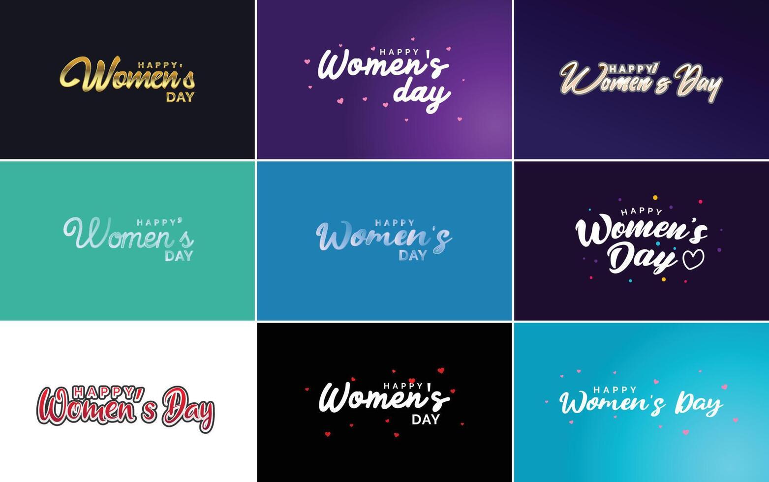 Happy Woman's Day handwritten lettering set for use in greeting or invitation cards festive tags and posters modern calligraphy collection on white background vector